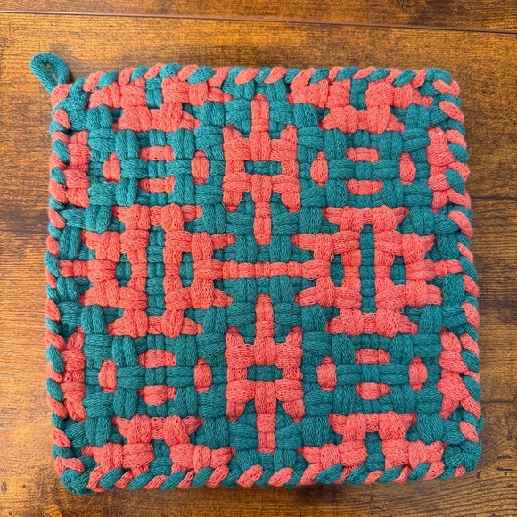 2 Cottage Kitchen Handmade Potholder Cotton Loom Hot Pad Trivet 8x8 Boho Gift - Picture 4 of 6